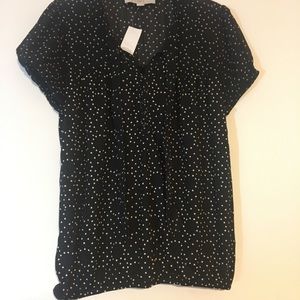 Ann Taylor LOFT Women's Cap-Sleeve Dot Blouse S